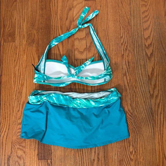La Blanca Bikini Set Sweatheart Halter Top Skirt Bottom blue green size 10 - Picture 2 of 5